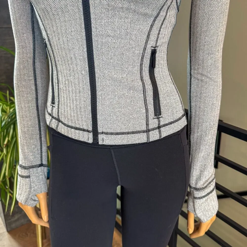 Lululemon Define Jacket Heathered Herringbone Gray/Black Size 4, Style LW3JPMS